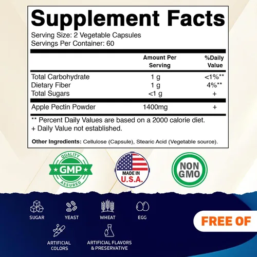 Miniatura 2 de Vitamatic Pectina de manzana 700 mg – 120 cápsulas vegetarianas por botella Suplemento de fibra dietética natural – Apoya la salud digestiva