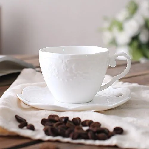 Miniatura 6 de Regalo de café para papá, juego de tazas de café de cerámica blanca pequeña real de lujo vintage taza de té platillo boda flores tazas de café e