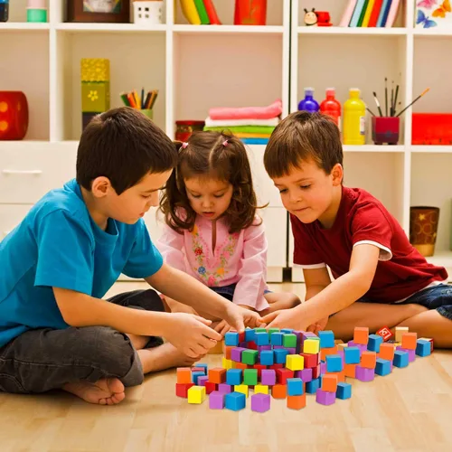 Miniatura 2 de Coobbar Bloques de madera, paquete de 200 cubos cuadrados de madera para manualidades, bloques de madera, bloques de construcción, rompecabezas