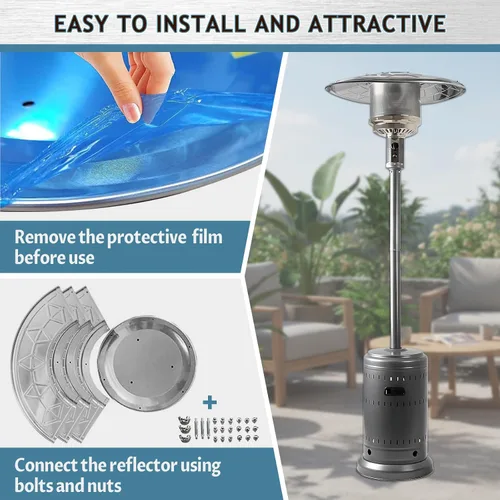 Miniatura 5 de Escudo reflector para calentador de patio, reemplazo superior del calentador de exterior, montaje de 3 agujeros, 30 pulgadas de diámetro redondo