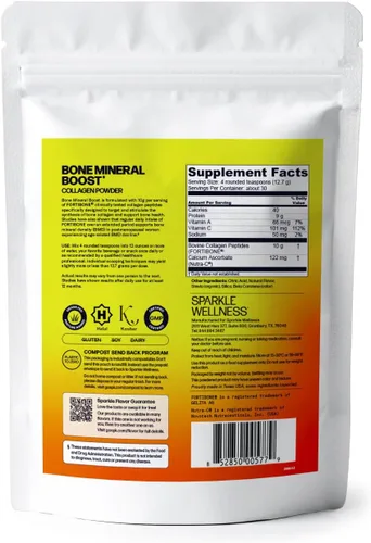 Miniatura 2 de Sparkle Wellness Bone Mineral Boost (naranja) [30 porciones] Suplemento de colágeno en polvo Péptidos de colágeno bioactivos FORTIBONE