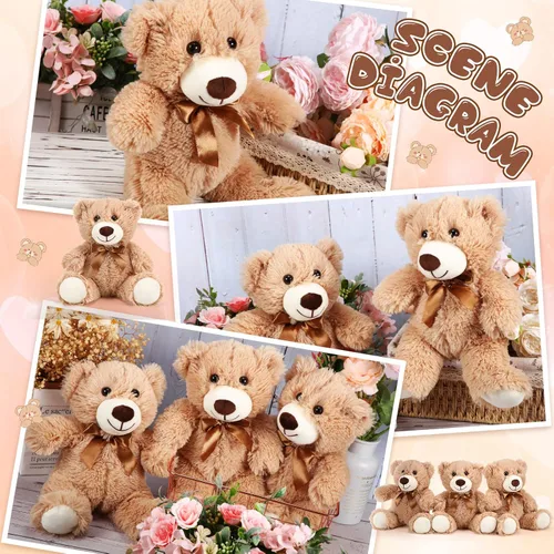 Miniatura 4 de HyDren 6 piezas de oso de peluche suave para niños, juguetes de regalo, decoración de baby shower (felpa corta, marrón)