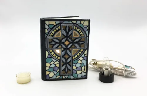 Miniatura 3 de Cosmos Libro de mosaico de cruz con luz nocturna, 5 1/4 "x 3 1/4" x 7 "H