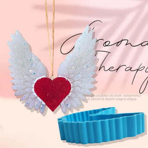 Miniatura 6 de Molde de silicona Freshie para automóvil con alas de corazón, para perlas aromáticas, velas de jabón, cera y arcilla, molde de yeso