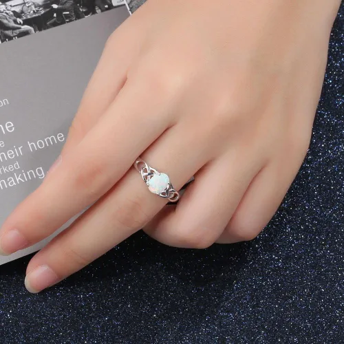 Miniatura 3 de Anillo de compromiso de boda con forma de corazón de ópalo de fuego de plata de ley 925, Metal, Ópalo