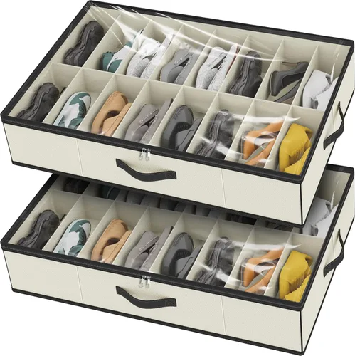 Miniatura 10 de homyfort Organizador de zapatos debajo de la cama, para 12 pares y 4 pares de botas, materiales resistentes y transpirables, solución de 2 Zapatos