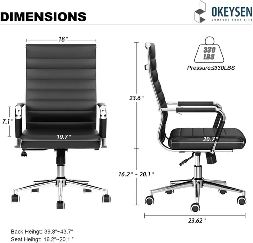 Miniatura 3 de Okeysen Office Desk Chair, Ergonomic Leather Modern Conference Room Chairs, Executive Ribbed Height Adjustable Swivel Rolling Chair for Home Office