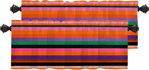 Miniatura 64 de Cortinas de cocina de hojas de arce otoñales para ventanas, hojas verdes y rojas sobre cenefas opacas negras, tratamientos de ventana de poliéster