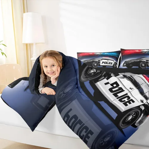 Miniatura 6 de Erosebridal Juego de edredón de coche de policía, tamaño Queen, juego de ropa de cama de vehículo de policía para niños y niños, edredón de plumón