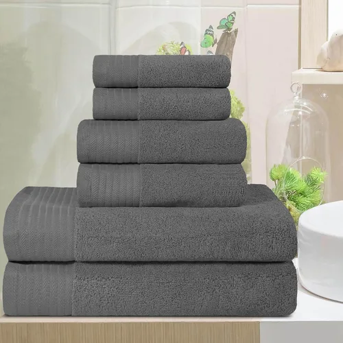 Miniatura 98 de Superior Juego de 6 toallas de 100% algodón egipcio de 500 GSM, 6 piezas, 2 caras, 2 manos, 2 toallas, ideal para baño, cocina o playa, de secado