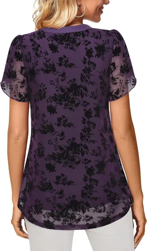 Miniatura 3 de Bebonnie Blusas de verano con volantes de manga corta para mujer, blusas elegantes florales