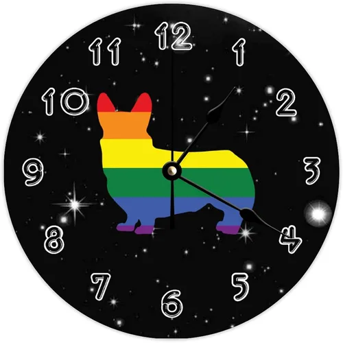 ArogGeld Reloj de pared retro Corgi arco iris madera orgullo gay amante perro regalo LGBT cuarzo silencioso hogar colgante decorativo para sala de