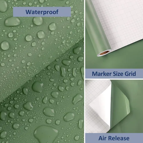 Miniatura 6 de WESTICK Papel adhesivo verde para paredes, papel tapiz verde extraíble para despegar y pegar, papel tapiz decorativo para dormitorio, papel