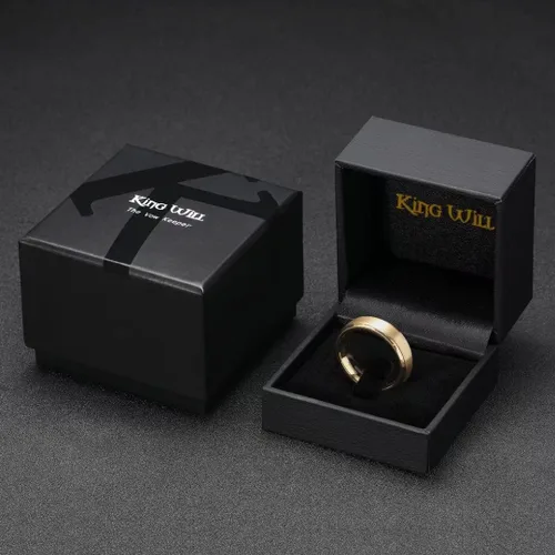 Miniatura 6 de King Will GLORY - Anillo de carburo de tungsteno de 0.236 in y 0.315 in, oro de 14 quilates, pulido pulido, ajuste cómodo