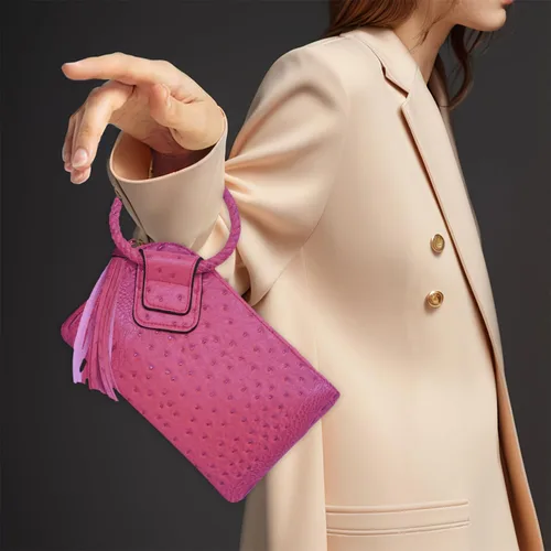 Miniatura 2 de NGIL Mini bolso de pulsera de piel sintética para mujer con borla de flecos, cartera de pulsera para mujer