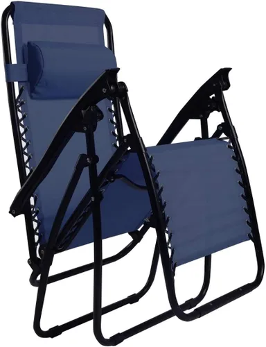 Miniatura 6 de Sillón de gravedad cero para exteriores con almohada y bandeja de utilidad, reclinable plegable para patio y playa (azul marino)