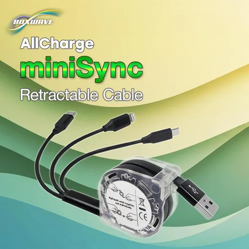 Miniatura 8 de BoxWave Cable compatible con ASUS TUF Gaming H1 Wireless - AllCharge miniSync, cable USB portátil, retráctil, negro azabache