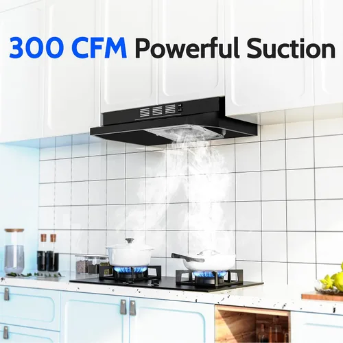 Miniatura 2 de FIREGAS Campana extractora negra de 24 pulgadas, 300 CFM con conductos/sin conductos convertible bajo gabinete, campana de cocina en acero Acero