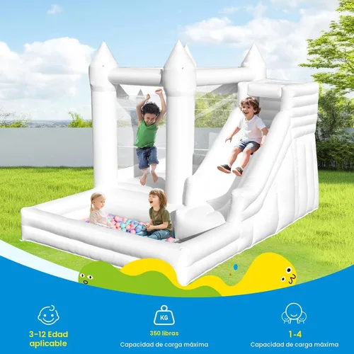 Miniatura 5 de Casa de rebote Oxford de 12 pies x 8.5 pies, casa de rebote blanca de tamaño mediano a grande, castillo inflable con tobogán y piscina de pelotas