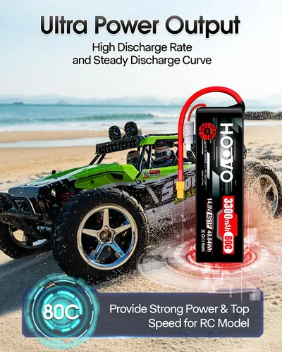 Miniatura 5 de HOOVO 4S Lipo Battery 14.8V 80C 3300mAh RC Lipo Battery Pack Softcase con conector XT60 para barco RC, coche RC, camión, drone RC Quadcopter