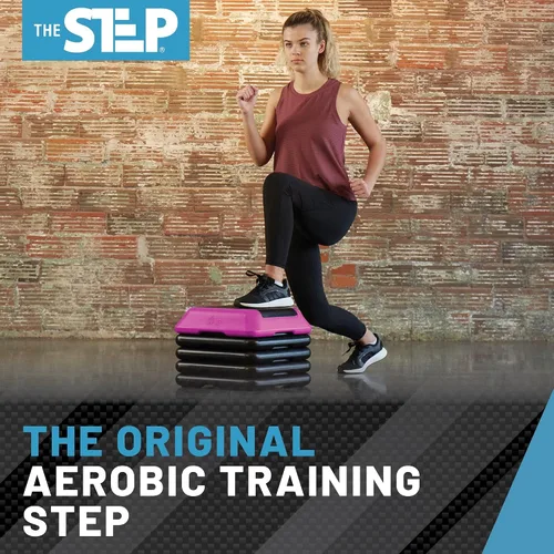 Miniatura 2 de The Step Plataforma aeróbica ajustable de paso alto con 4 elevadores, equipo de entrenamiento de gimnasio en casa, equipo de ejercicio de fitness
