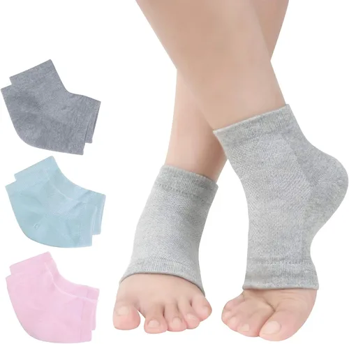 Calcetines de talón de gel hidratante ventilados, 3 pares de calcetines de spa sin dedos para tratamiento de cuidado de pies, talones agrietados,