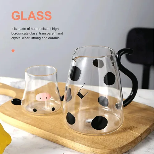 Miniatura 3 de Jarra de bebidas frías Jarra de vidrio con forma de vaca, botella de agua fría para bebidas, tetera para microondas, tetera, tetera, dispensador
