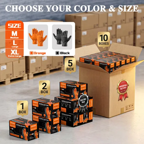 Miniatura 5 de ANBOSON Guantes de nitrilo desechables de 10 mil de goma naranja resistente a los productos químicos, guantes de mecánico resistentes, sin látex
