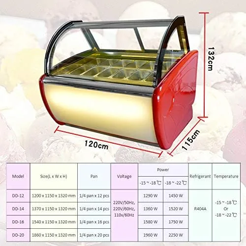Miniatura 7 de Kolice Refrigerador comercial de 12 sartenes para helados, pantalla de congelador, diseño de convección de aire fresco, descongelación automática