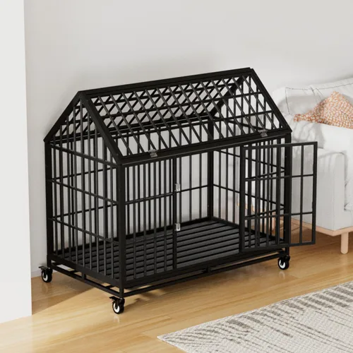 Miniatura 7 de Snuowu Jaula de perro resistente de 54/48 pulgadas, jaula grande para perros, perreras y jaulas de metal fuerte para perros grandes, apertura