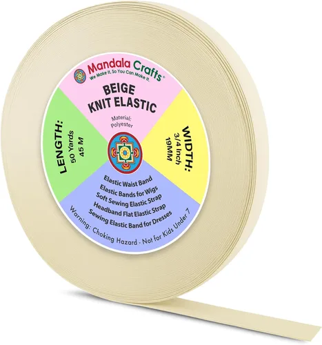 Miniatura 39 de Mandala Crafts Carrete de bandas elásticas anchas de 1/2 pulgada color beige para cinturas de pantalones, costura y manualidades DIY, 88 yardas
