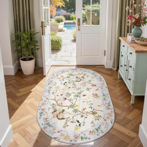 Miniatura 42 de Jinchan Alfombra Floral de Pasillo, 2x5, Alfombras Antideslizantes Lavables a Máquina, Alfombra Suave de Pelo Bajo para Pasillo, Resistente a
