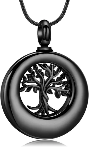 Miniatura 21 de Hearbeingt Collar de urna de cremación para cenizas para mujeres y hombres, colgante conmemorativo de la eternidad del círculo de la vida, joyería
