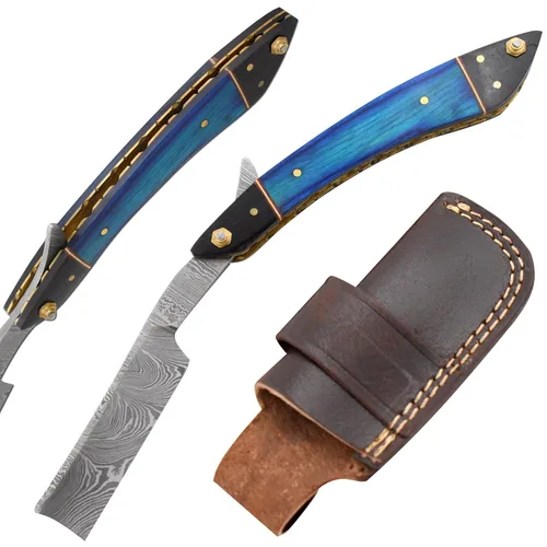Miniatura 8 de Maquinilla de afeitar recta Cuchilla de afeitar de borde recto afilada de alta dureza de acero de Damasco real Cutthroat Straight Edge-Blade