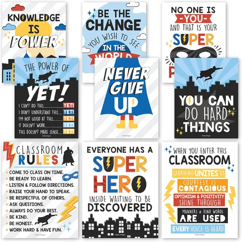 Miniatura 19 de Hadley Designs Póster motivacional para decoración de aula, 9 pósteres de aula de mentalidad de crecimiento, decoración de pared inspiradora