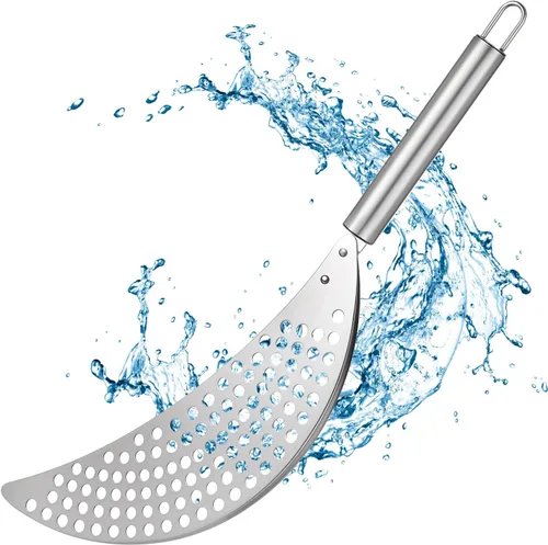 TIESOME Colador de olla de acero inoxidable, colador de pasta con asa, escurridor duradero de plata para fideos para freír espagueti, frutas,