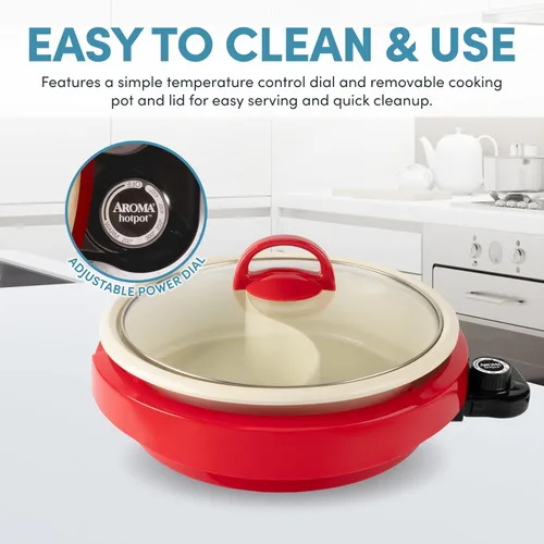 Miniatura 4 de AROMA Olla eléctrica dividida Shabu Shabu con olla recubierta de cerámica sin PFAS (2.5 cuartos de galón)