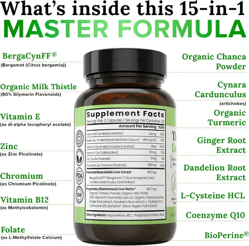 Miniatura 5 de Zen Nutrients The Everyday Liver Vitamin - Limpieza del hígado desintoxicante y reparación con Bergacyn FF, cardo de leche orgánico, raíz de diente