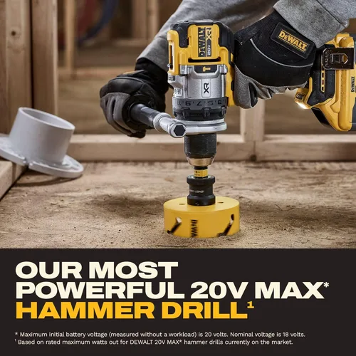 Miniatura 5 de DEWALT Kit de taladro de martillo inalámbrico de 1/2 pulgada MAX XR de 20 V con batería de 8 Ah y cargador (DCD1007WW1)