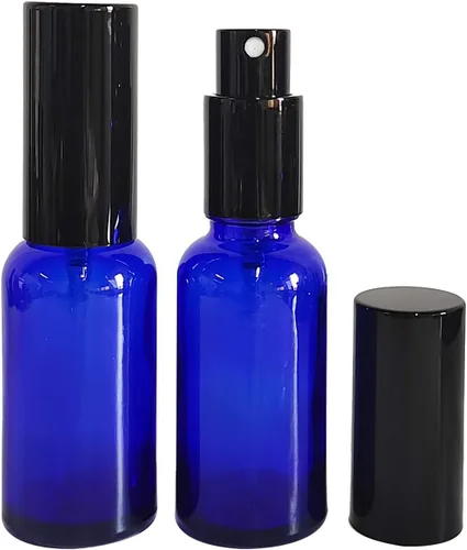Miniatura 4 de Paquete de 12 botellas de vidrio azul de 1 onza para aceites esenciales, botella pequeña de espray de niebla fina, recargable para perfumes, viajes