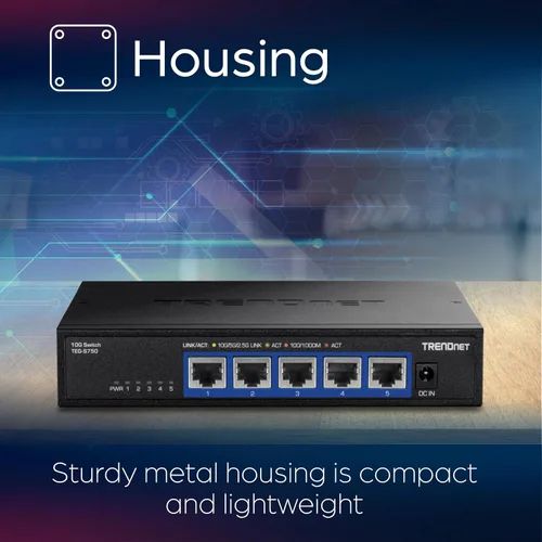 Miniatura 6 de TRENDnet Switch 10G de 5 puertos, TEG-S750, 5 puertos RJ-45 de 10G, capacidad de conmutación de 100 Gbps, soporta conexiones 2.5G y 5G-Base-T