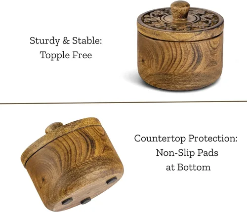 Miniatura 5 de Mie Creations Salero Rústico con Tapa Tallada a Mano y Cuchara, Cuencos de Madera para Pellizcar Sal Recipiente de Madera para Sal y Pimienta