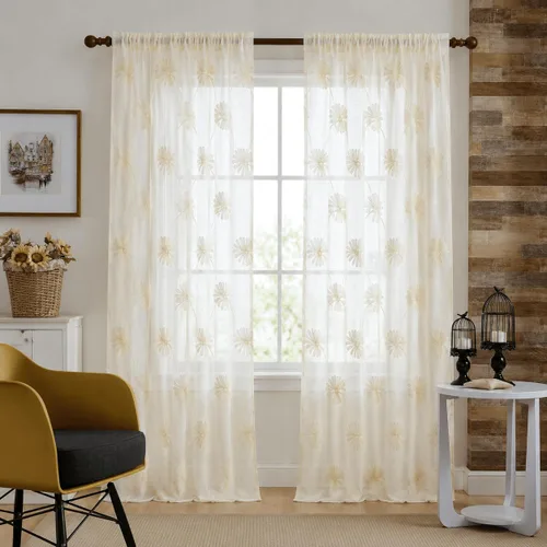 Miniatura 10 de VOGOL - Cortinas con ojales bordadas con patrón floral elegante de lino sintético, 2 paneles, 60% opacas con aislamiento térmico, cortinas pesadas