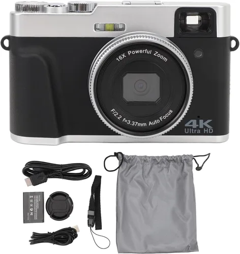 Miniatura 7 de Asixxsix Cámara digital 4K 48MP, 2. pantalla 16X zoom óptico anti vibración retro cámara de vlogging con visor flash dial cámaras compactas de punto