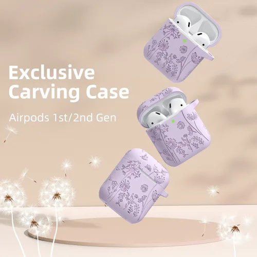 Miniatura 2 de Lerobo para AirPods Case 2ª 1ª Generación Funda Protectora Completa con Grabado de Flores Compatible con la Carcasa de Carga de Apple AirPod