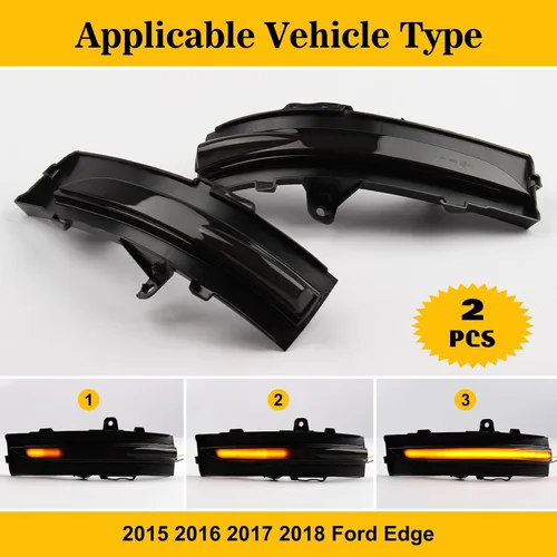 Miniatura 3 de [2 piezas] Luces de señal de giro secuenciales de espejo lateral para Ford Edge 2015 2016 2017 2018 lente ahumada ensamblada FT4B13B382AA