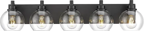 Miniatura 21 de Accesorios de iluminación de baño, luz de tocador mate negra de 2 luces, apliques de pared modernos con pantalla de globo de vidrio transparente