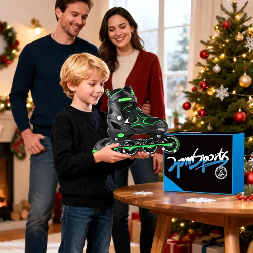 Miniatura 10 de 2PM SPORTS Patines en línea para niños y niñas, niños de 5 a 8 a 12 años, 4 a 6, 6 a 12 años, con ruedas iluminadas, cuchillas ajustables para Verde
