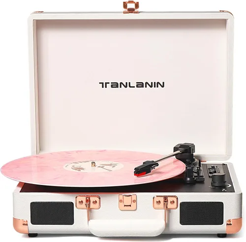 Miniatura 15 de TANALNIN - Tocadiscos de vinilo, tocadiscos portátil de maleta con Bluetooth de 3 velocidades con altavoces integrados, grabación USB, salida RCA