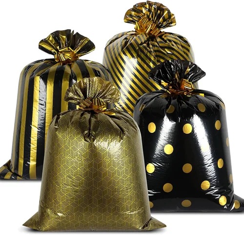 Miniatura 9 de Fulmoon 4 bolsas de regalo jumbo de 48 pulgadas, bolsas doradas extra grandes con flores de extracción, regalo gigante de plástico de gran